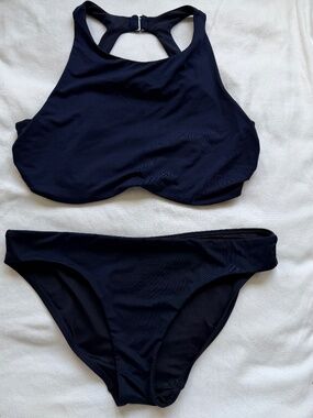Athleta Blue Bikini Set Racerback Design S